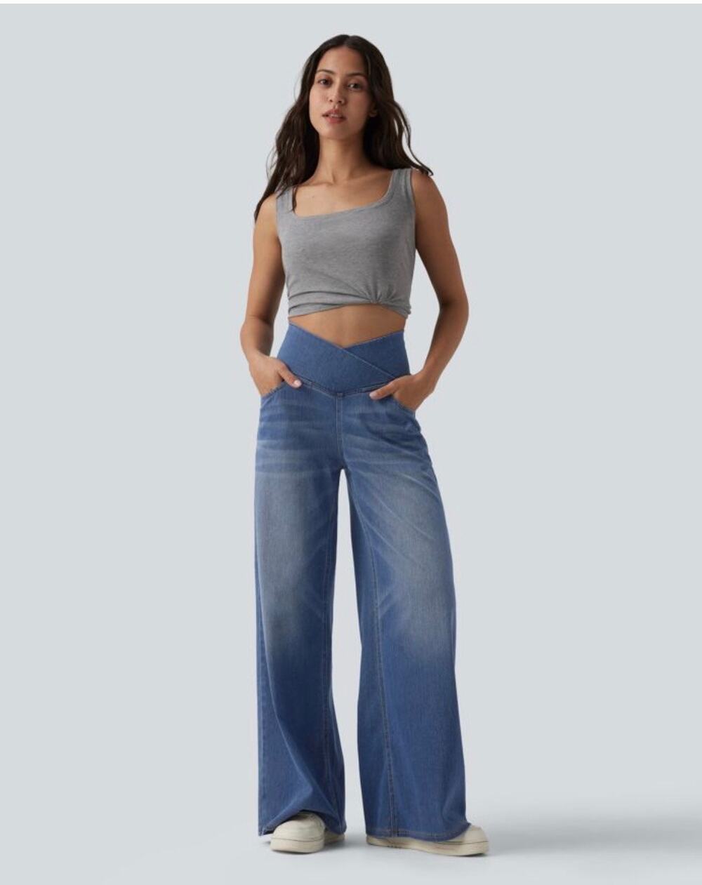 Halara Jeans Women’s XL Reg Pull On Crossover Flex Wide Leg Comfort Pants Blue